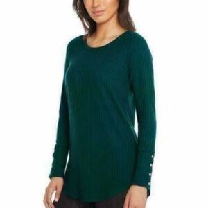 CHASER Ladies' Long Sleeve Waffle Thermal Tunic Sweater Top Lush Green Medium